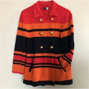 Saks Fifth Avenue Women’s XL Cotton Wool Blend Orange Stripe Cardigan Sweater